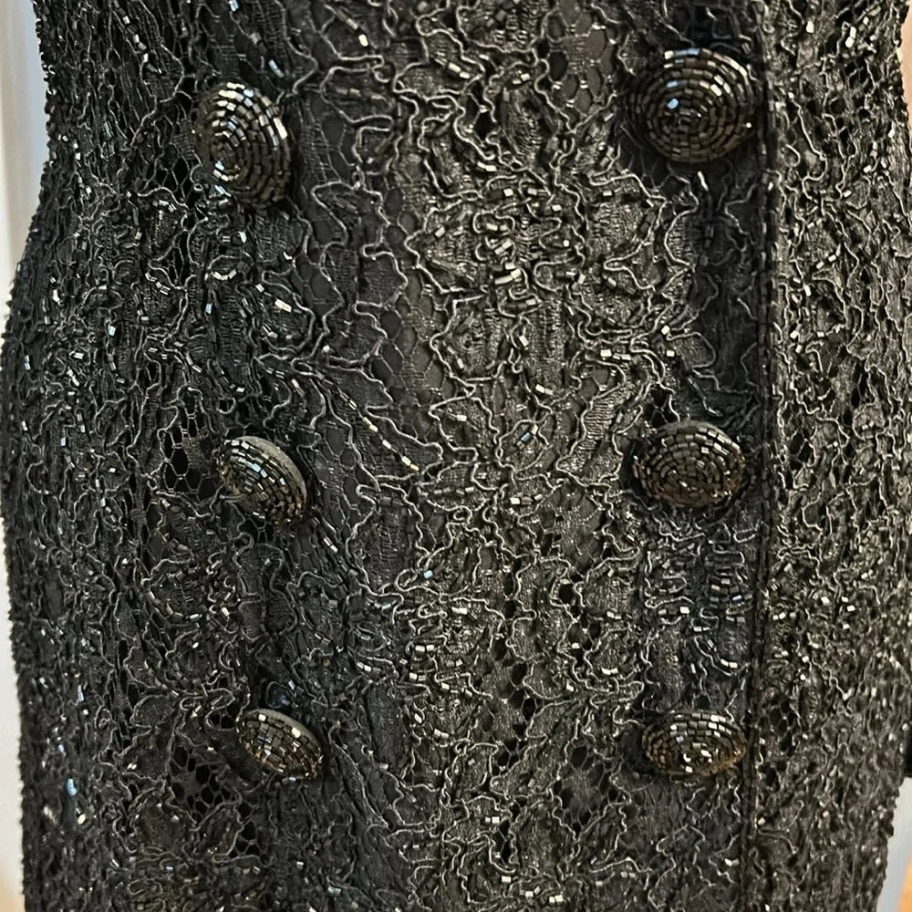 Carmen Marc Valvo for Henri Bendel gorgeous Black lace beaded evening jacket sz8 - Picture 9 of 16